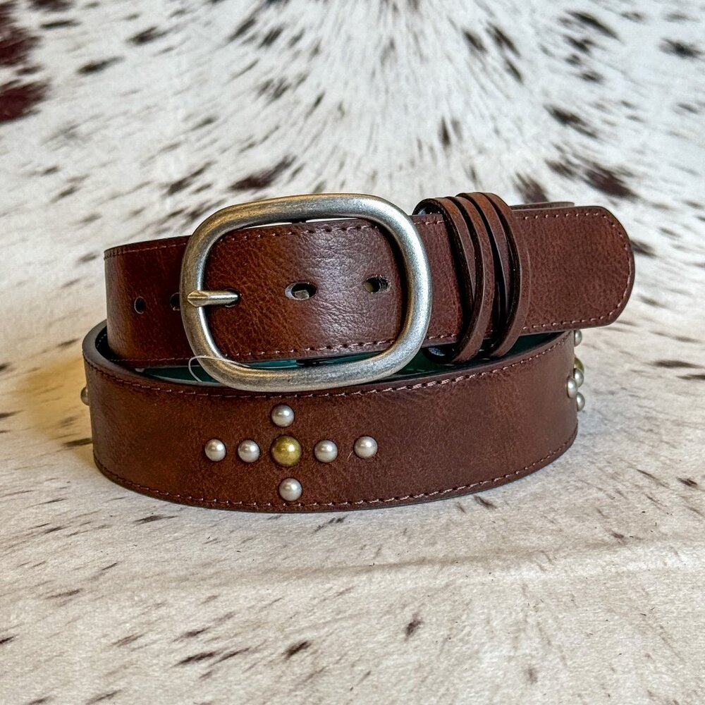 NEW Women's / Ladies Brown Leather Western Belt with Decorative Studs (Medium)